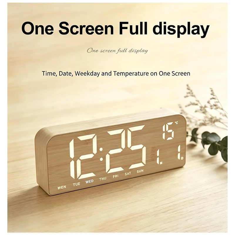 Digital Wooden Alarm Clock LED - Modern Electronics Gadgets 评论和价格